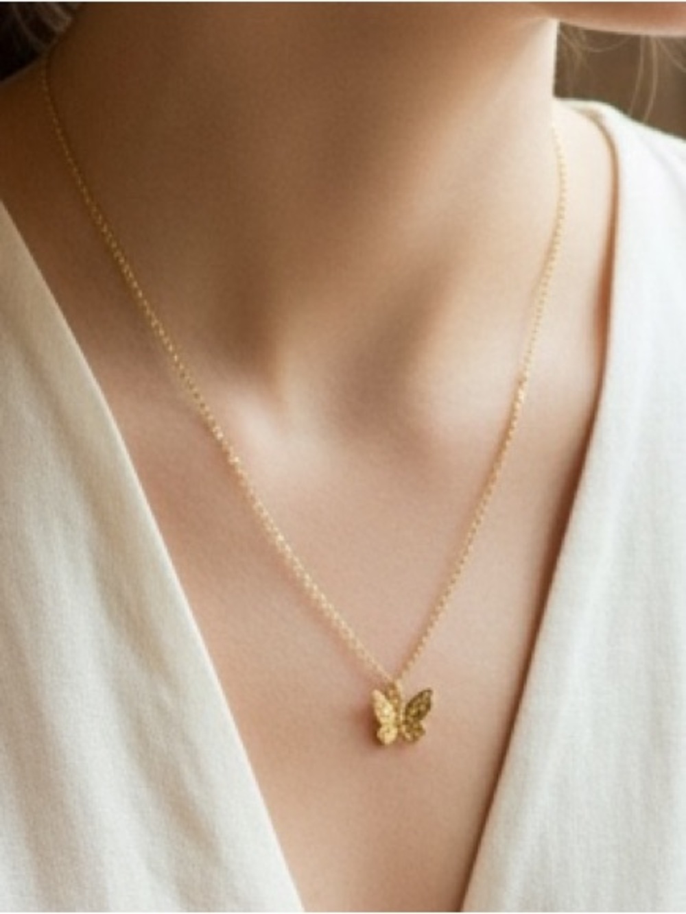 14K Gold plated Butterfly Pendant Necklace - Women Jewelry